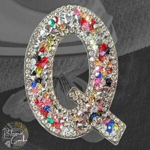 Letter Q Multicolor Rhinestone Iron On Patch